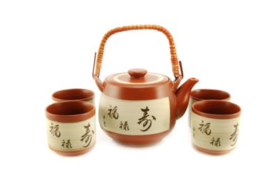 Japanese Symbols Teapot Set with four cups